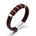 Dainrty Red Braided Leather String Stainless Steel Charms Leather Bracelets and Bangles for Men