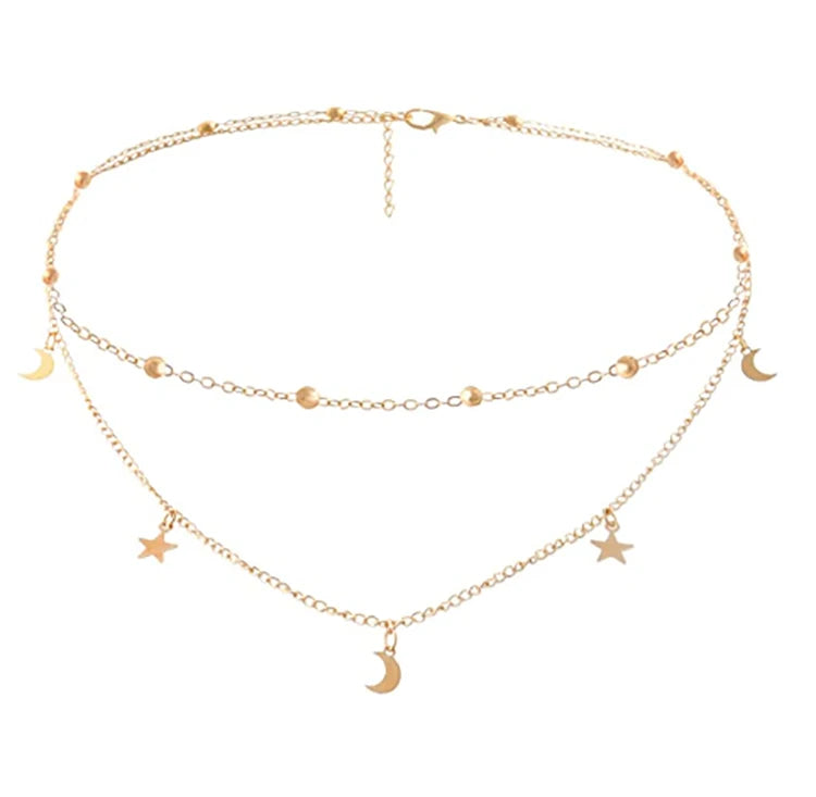 Fashion High Quality Gold Layered Chain Necklace Moon Pendant Necklace for Women