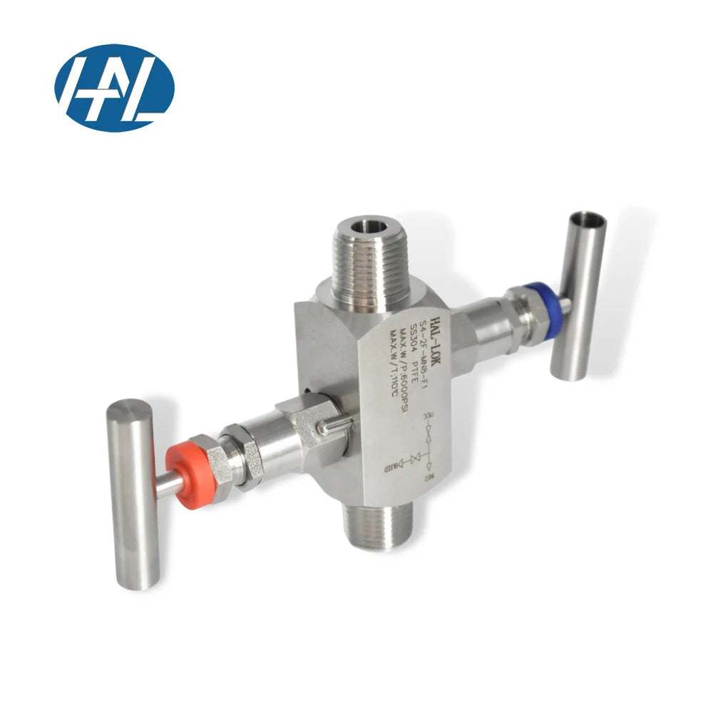 6000 PSI SS304/316 Stainless Steel Block Manifold High 2-Valve Bleed Pressure Gauge Valve HAL-LOK Control Valves 1/2" Port Gas
