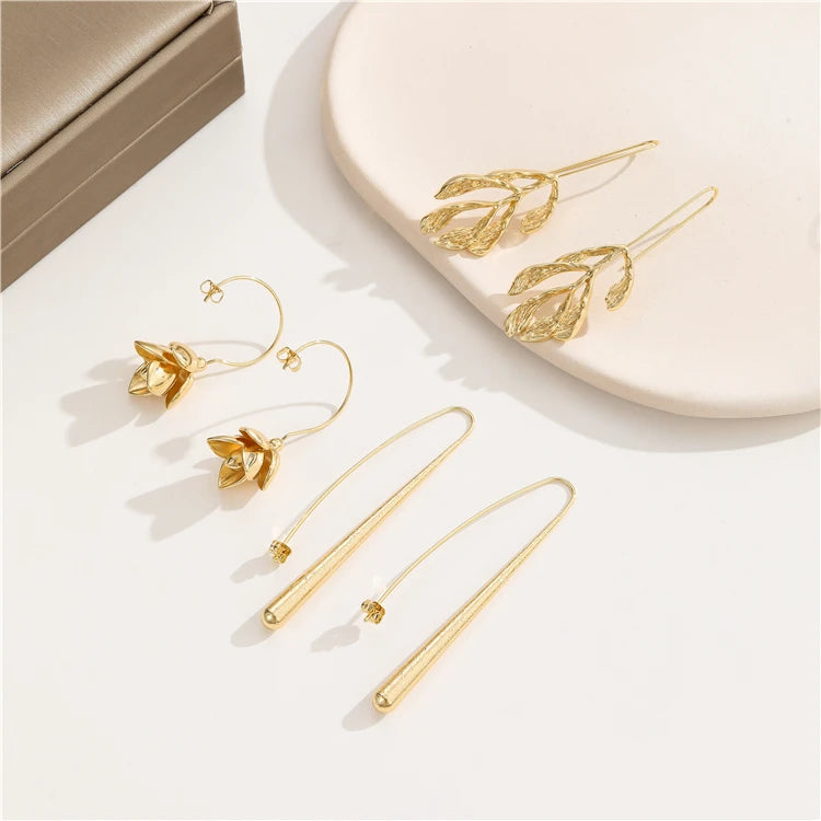 Fashion 14K Gold Plated Brass Palm Flower Hook Earring Drop Earrings