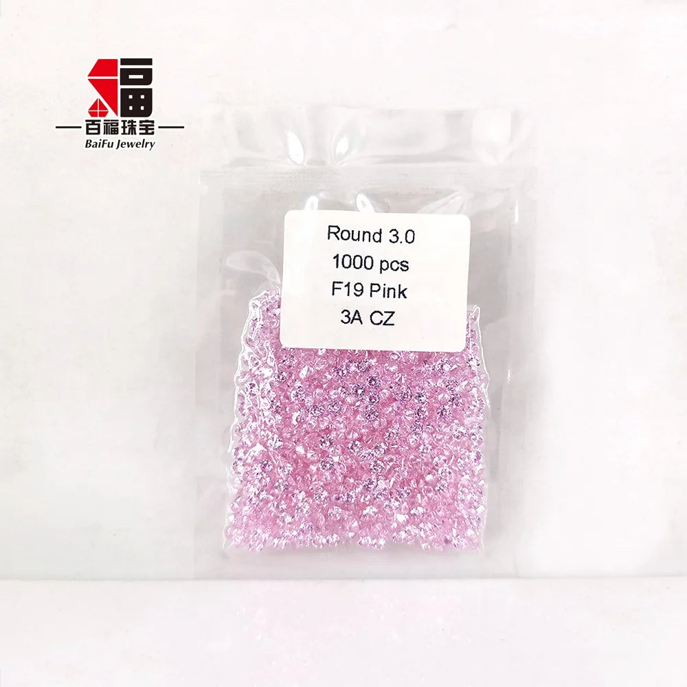 Baifu Lab Created Cubic Zirconia 1.0-3.0mm Round Brilliant Cut Pink 3A 5A Quality Loose Gemstone