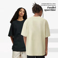 2025 Brand Fashion O-Neck Solid Shoulders Cartoon Man's 100% Cotton Oversize Top 260G Heavy Earth Color Embroidered Short Sleeve