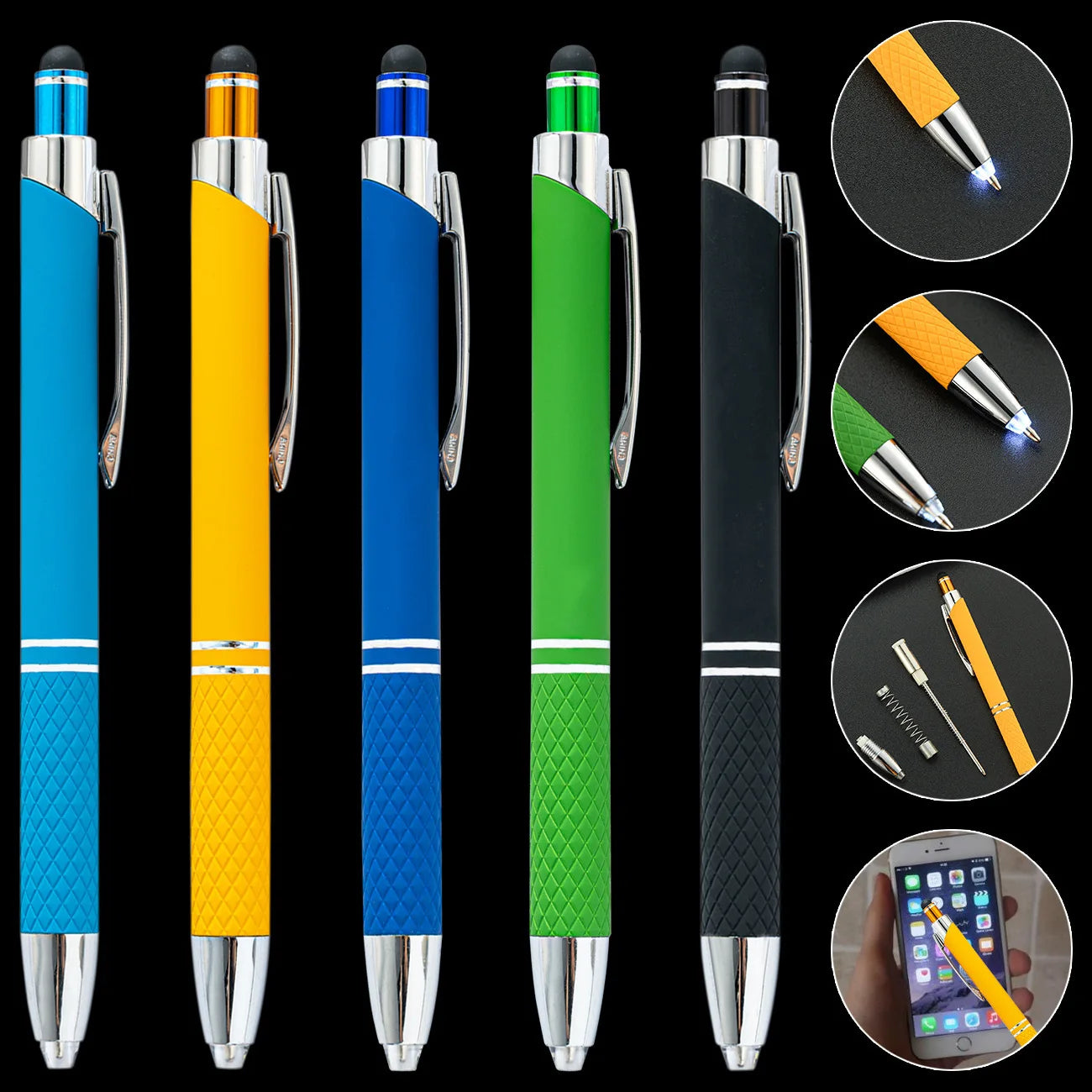 LED Light Pen Stock Gift Metal Touch Screen Ballpoint Pen Multifunctional Three in One Printable logo Light Pen