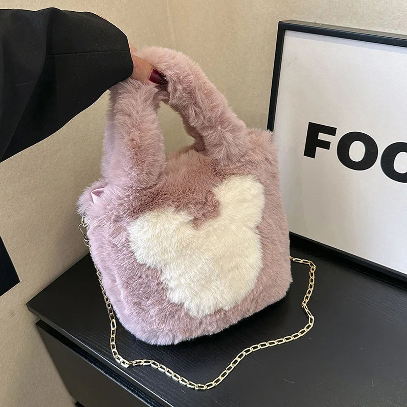 Fluffy Cute Mickey Tote Bag Chain One Shoulder Messenger Bag Women's Handbag