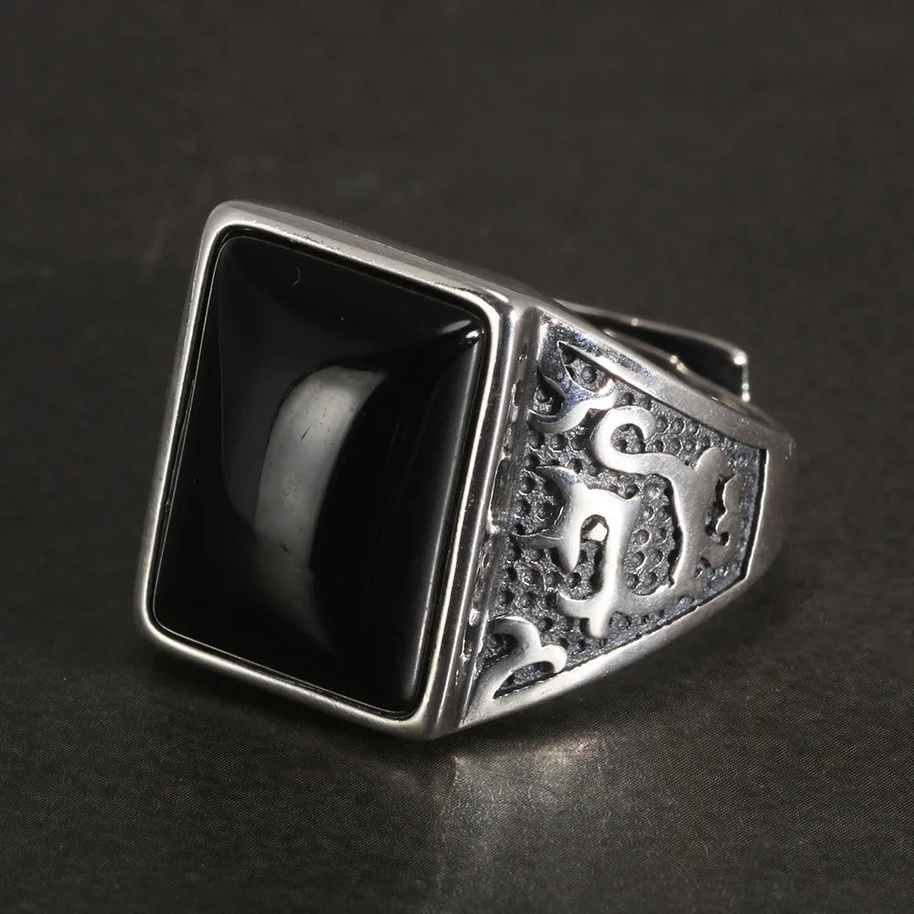 Guaranteed 925 Sterling Silver Turkish Men Rings in Fijne Sieraden Big Black Onyx Square Shape Bague Homme