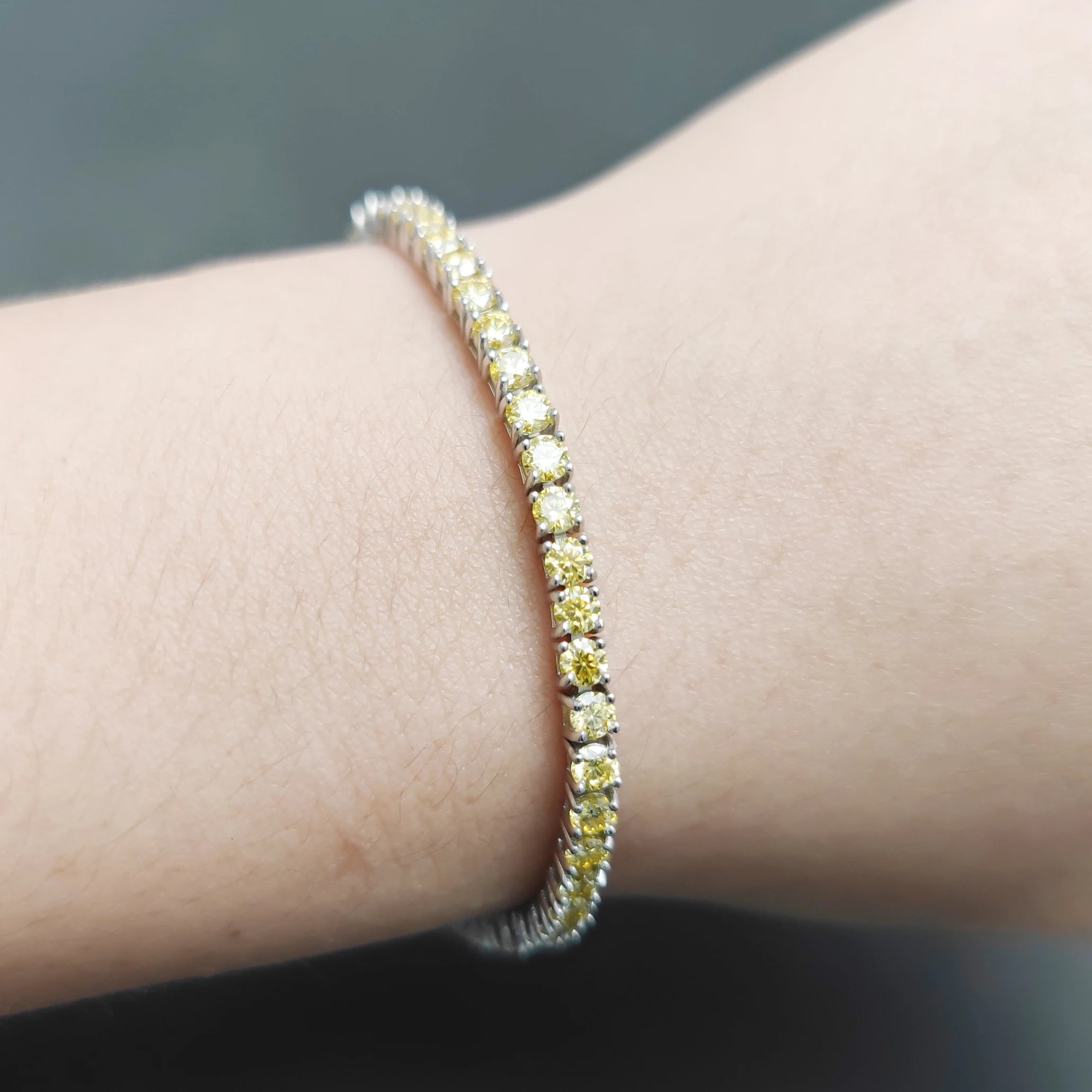 Abiding Affordable Fine 925 Sterling Silver Gold Moissanite Chains Custom GRA Certified 3mm Yellow Moissanite Tennis Bracelet