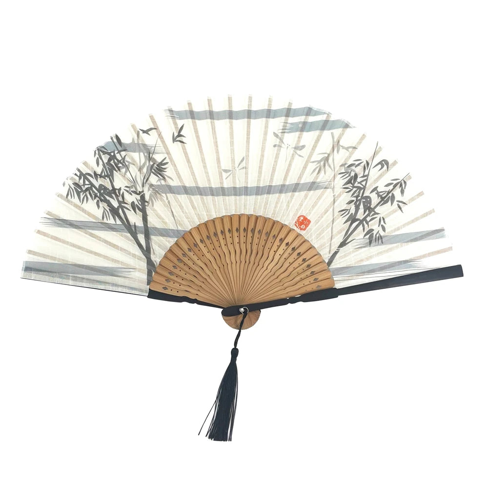 Fancy Chinese Style Folding Handfan Laser Cut Brown Bamboo Wedding Fans for Business Gift Women Linolenic Hand Fan