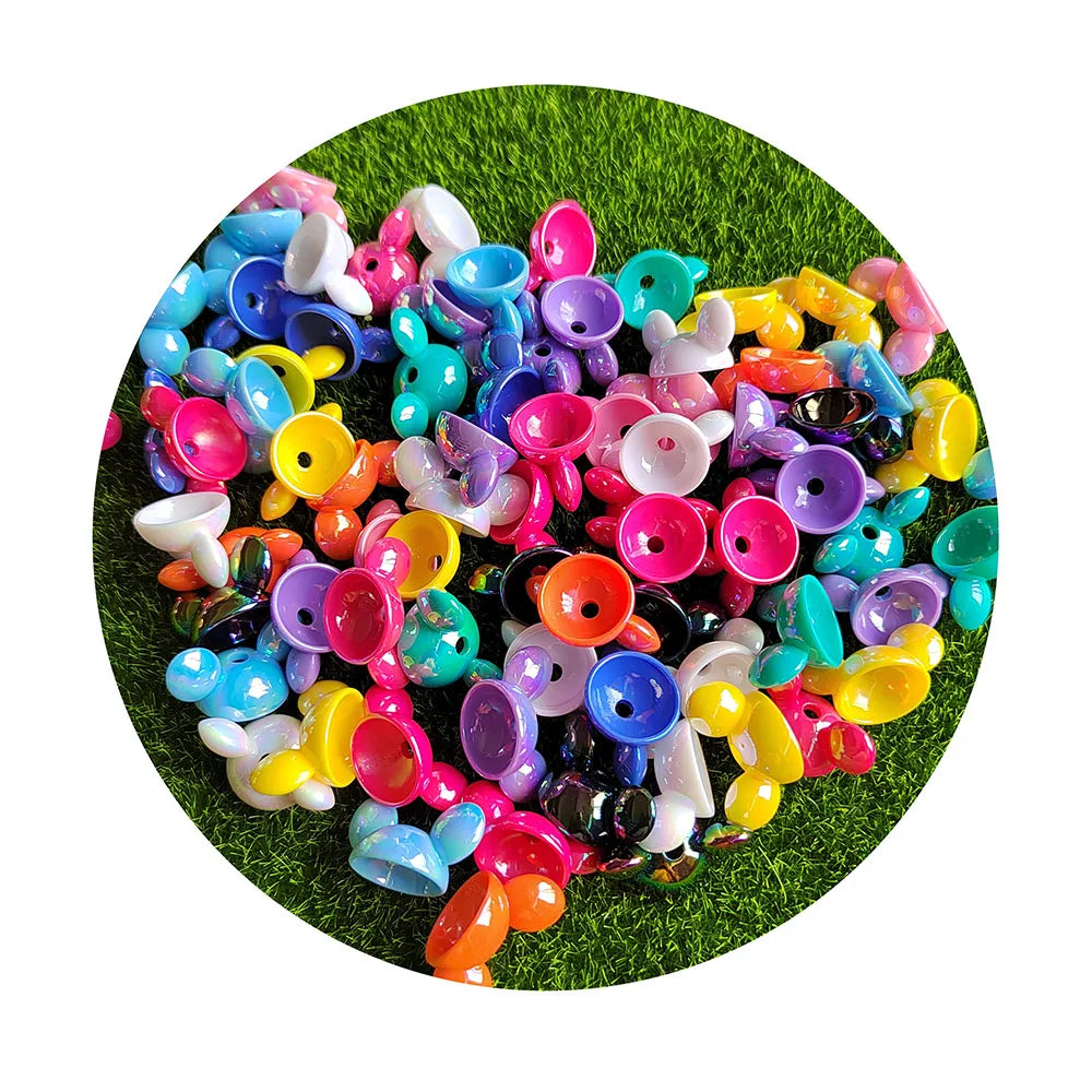Kawaii AB Color Resin Mouse Head Shape Beads Hat with Hole for Jewelry Bead Decorations Strap of Bag Making Materials Supply