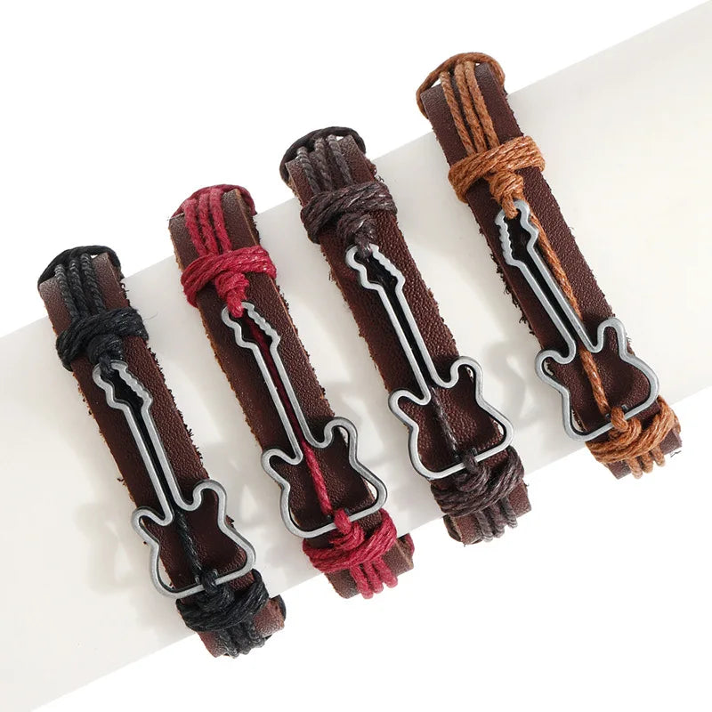 Hollow Antique Bangle Rope Hand Woven Bracelet Men Women Genuine Leather Bracelet Guitar Bracelets Charm Bangle Jewelry 2025