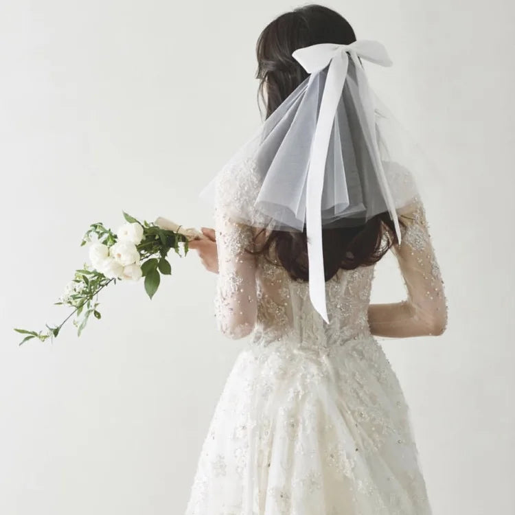 ShangHai 30CM Shoulder Length Bridal Veil Comb Bow Fingertip Bridal Veil Bridal Hair Accessories