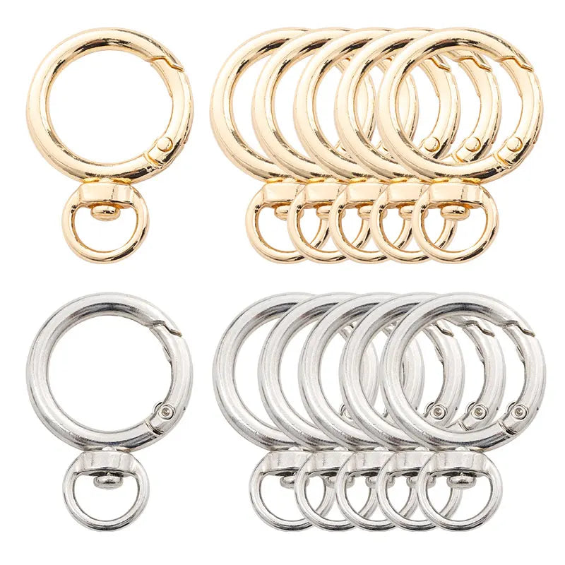PD224 Rotatable Circular Lock Spring Clip Metal O-Ring Buckle with Zircon for Jewelry Making Keychain Wallet Accessories