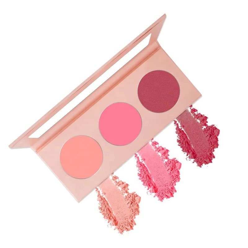 Private Label Waterproof Custom Color 3 Shade High Pigment Matte Blusher Palette Logo Embossed Makeup for Face