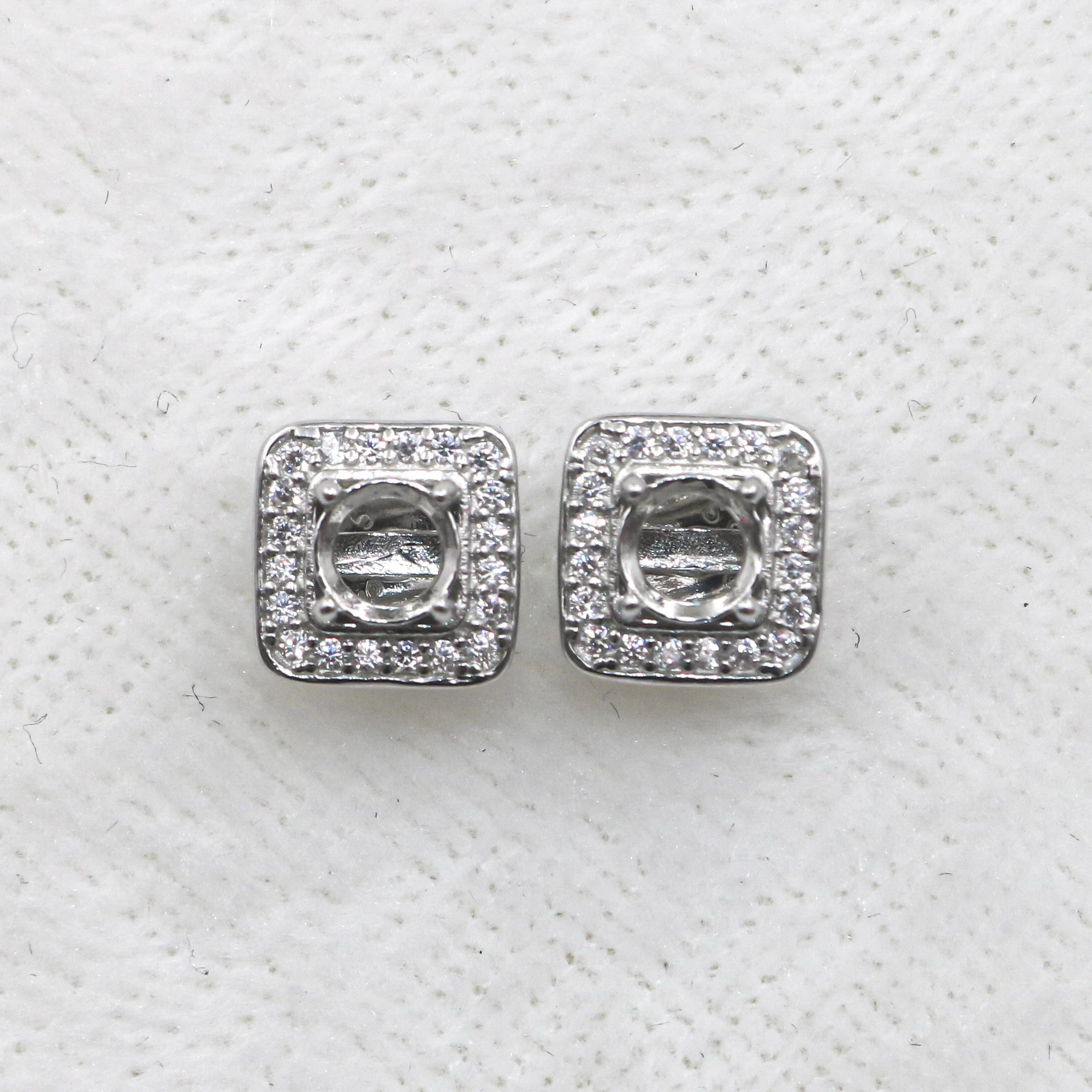 Sterling Silver 4*4mm Semi Mount Stud Earrings Empty Support Blank Claws Setting S925 Base Without Center Stone for DIY Inlay