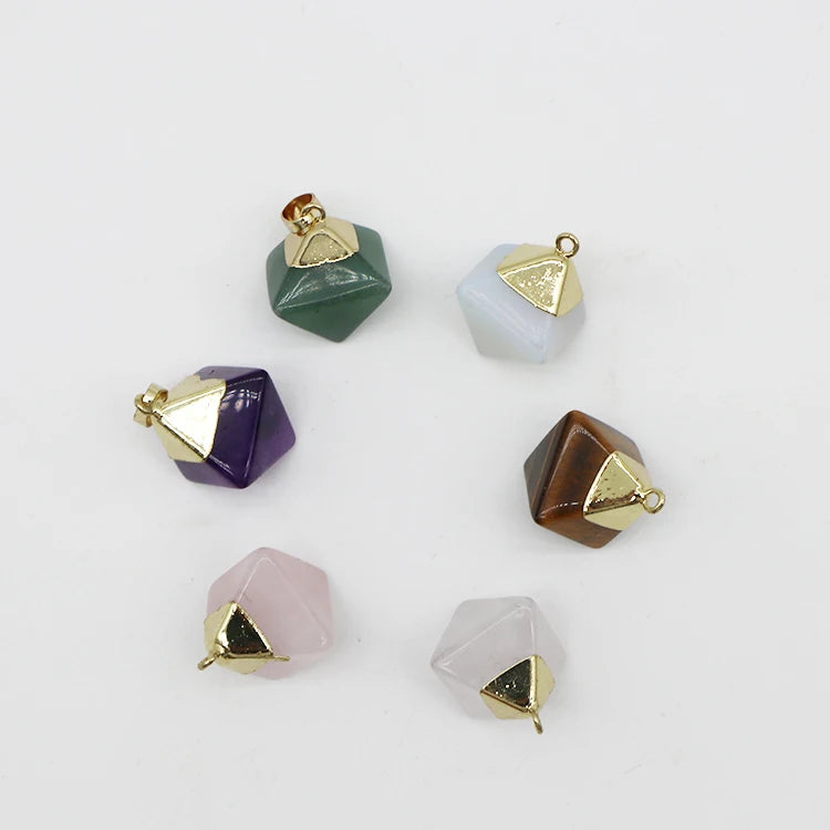 Hot Selling Natural Gemstone Crystal Healing Stone Jewelry 8 Faced Conical Reiki Crystal Pendant