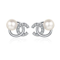 Fashion Freshwater Pearl Earrings 925 Sterling Silver Geometric C-Shaped VVS1 Moissanite Earrings for Wedding Jewelry