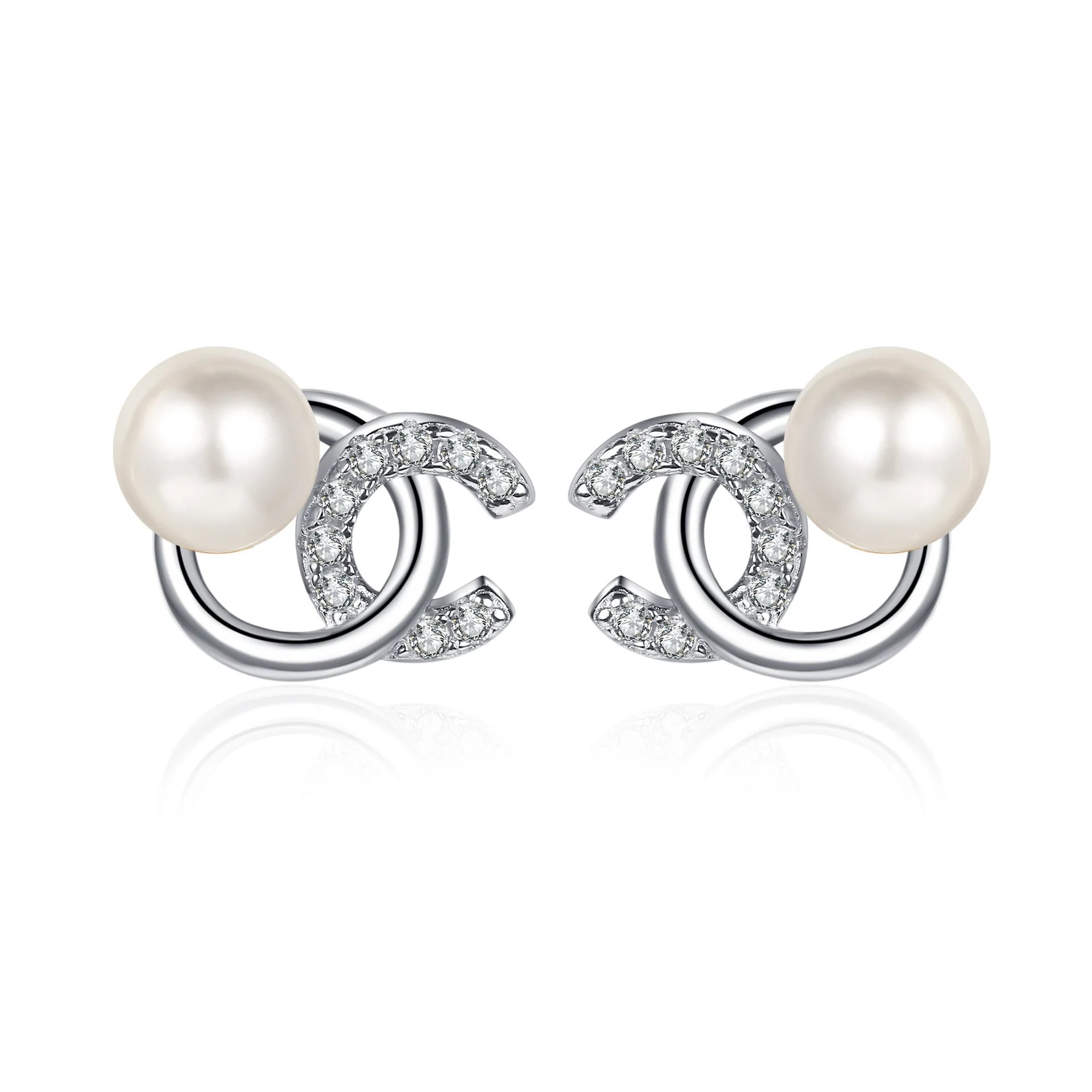 Fashion Freshwater Pearl Earrings 925 Sterling Silver Geometric C-Shaped VVS1 Moissanite Earrings for Wedding Jewelry