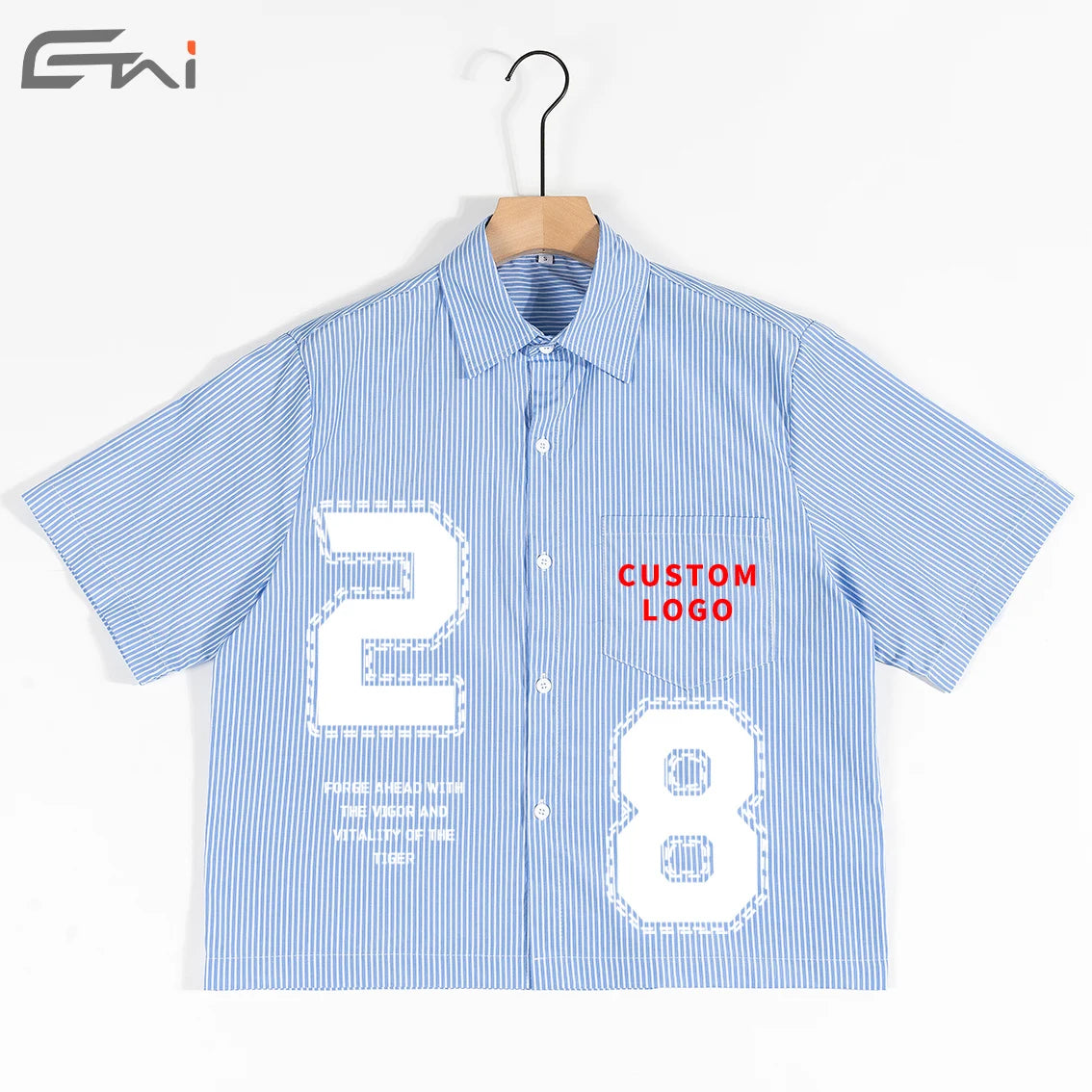Summer Striped Boxy Cropped Formal Dress Shirts Work Short Sleeve Oversized Polyester Men's Button up Shirt