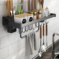 Modern Minimalist Style Kitchen Shelf Stainless Steel Wall Hanging Rack with Hooks