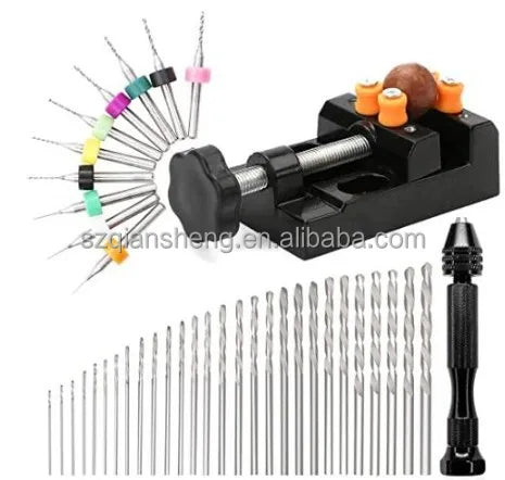 37pcs Hand Twist Drill Bits Set Pin Vise Woodworking Hand Drill for Model Resin Jewelry Walnut Amber Beeswax Drill Bits