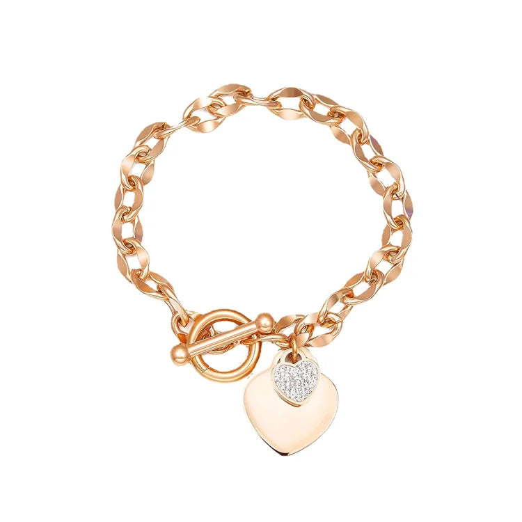 Wholesale Design Rose Gold Plated Stainless Steel Diamond Heart Heart Love Fine Jewelry Bracelets Bangles