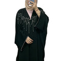 Pure Color Black Burgundy Blue Rhinestone Pearls Decoration Moroco UAE Muslim Women Open Abaya Rhinestone Kimono