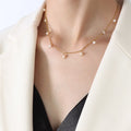 Wholesale Link Chain 18K Real Gold Plated Waterproof Titanium Steel Women Choker Freshwater Baroque Pearl Necklaces Jewelry