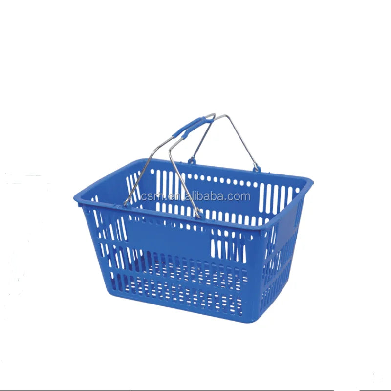 28L 480*340*260mm Colorful Supermarket Plastic Basket with Double Metal Handles