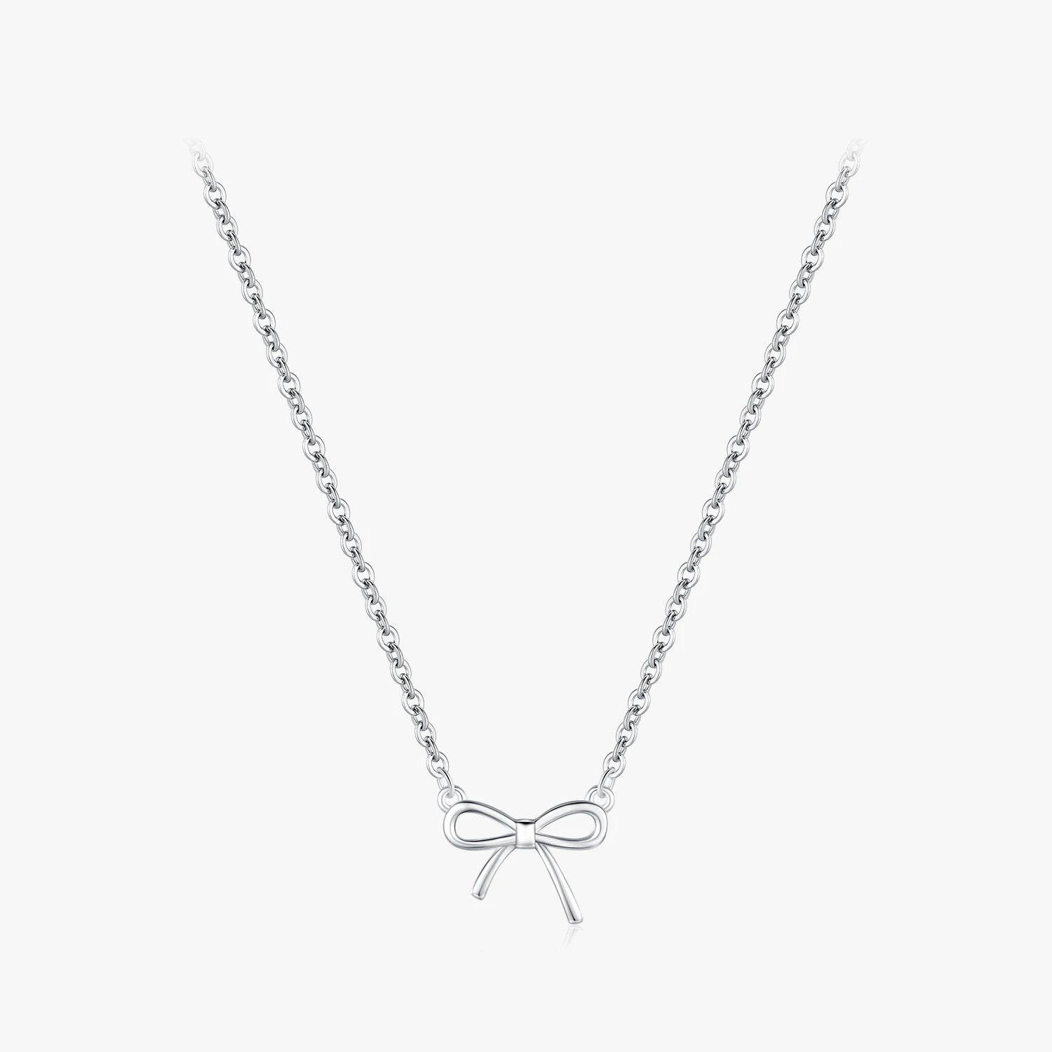 925 Sterling Silver Trendy Neck Chain Exquisite Simple Bowknot Pendant Necklace for Women