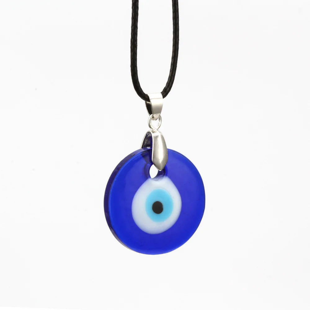 Evil Eye Pendant Necklace Glass Leather Rope Chain Turkish Protect Lucky Necklace for Women Men