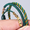 Handmade Green Woven Bracelet with Golden Beads Adjustable Boho Braided Cord Friendship Bracelet for Gifts and Weddings