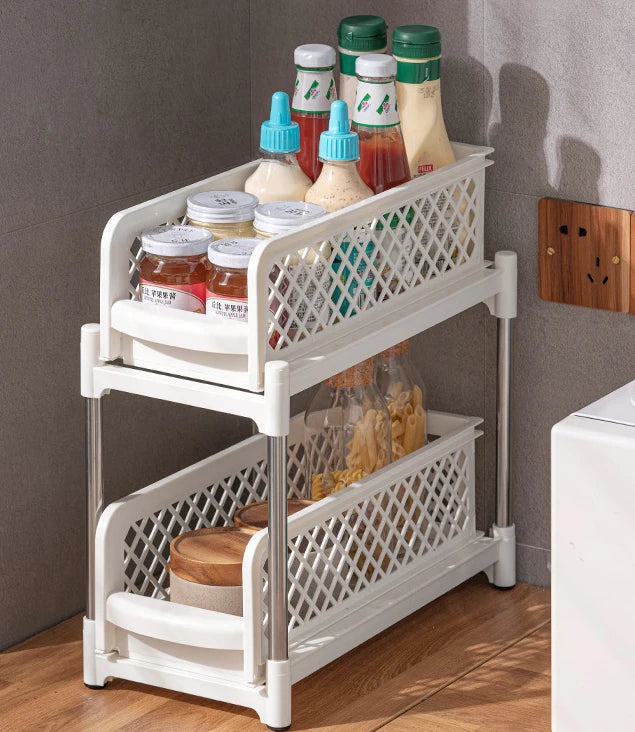 2 Tier Organizer Storage Drawer Holder Rack Bathroom Kitchen Under Sink Storage  Pantry  Kitchen Cabinet Storage