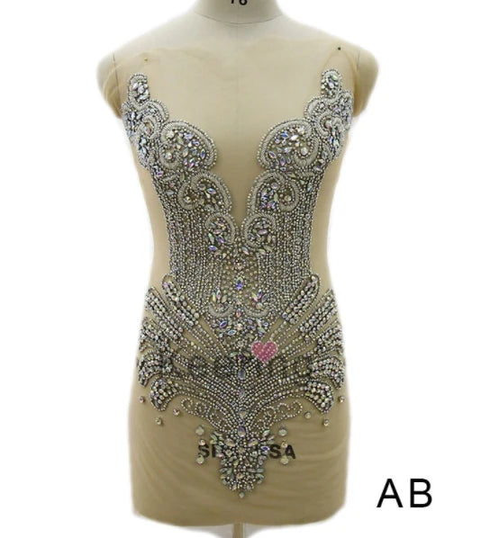 WDP-245 Keering Hot Sale Crystal Beaded Bodice Rhinestone Applique for Women Lady Elegant Party Evening Dress