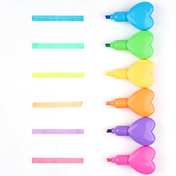 6 in 1 Heart Shape Buildable Stacking Fluorescent Pastel Colors Permanent Paper Cute Marker Pen