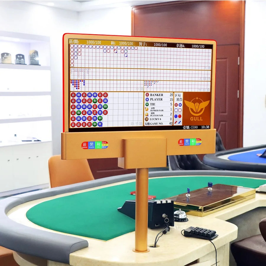 YH 12mm Led Casino Screen Ultrathin Baccarat Table Double Side Casino Monitor With Colored Light Strip & 2 Mini Displays