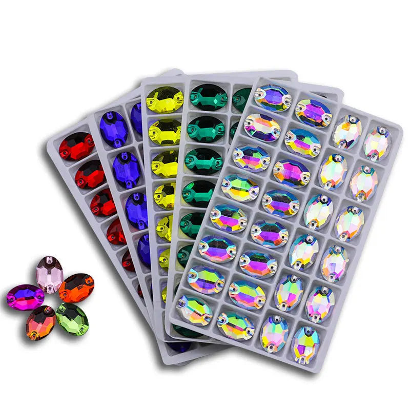 High Quality Oval Two Holes Sewing Rhinestones Glass Flatback High Grade Opp Bag Paypal Custom Size Wedding Dress Shoes