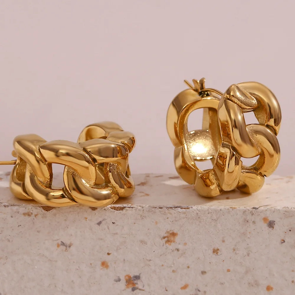 Chunky Chain Earrings Statement Hoop Earrings PVD Gold Plated 316L Stainless Steel Jewelry
