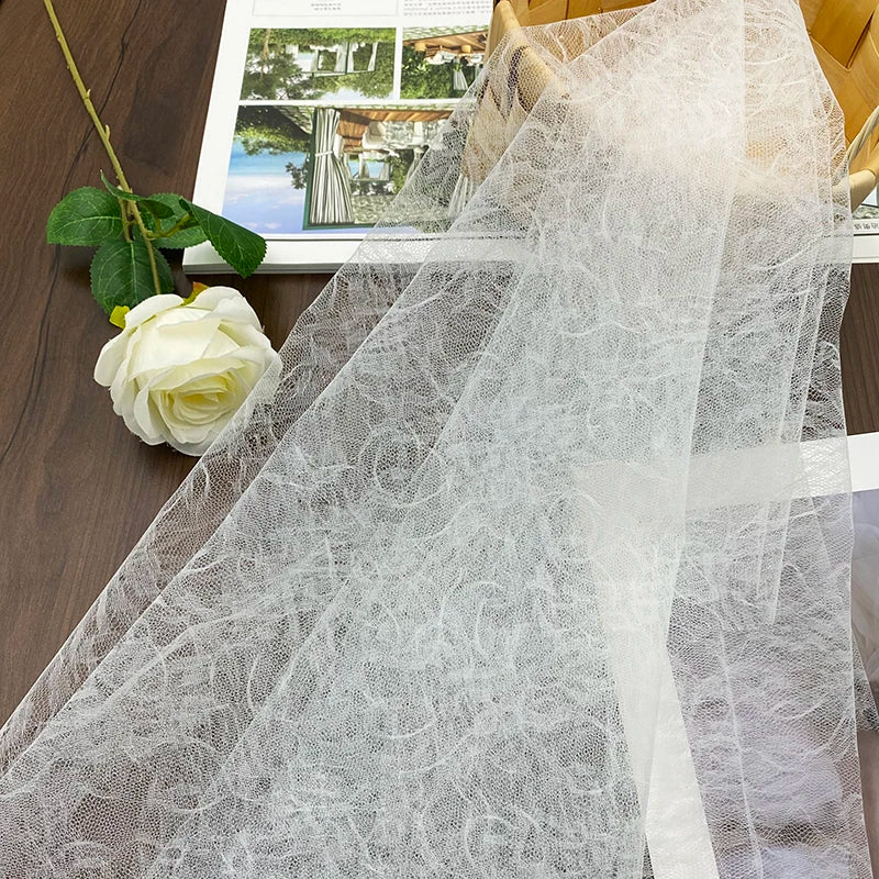 White 63\" Tulle Fabric Illusion Design Girl's Garments Embroidery for Wedding Dress Nylon 70d Yarn Count in Stock