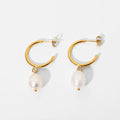 New Trend Geometric Stainless Steel CC Shape Pearl Hoop Earrings Geometric 18K Gold Plated Pearl Hoop Earring for Women