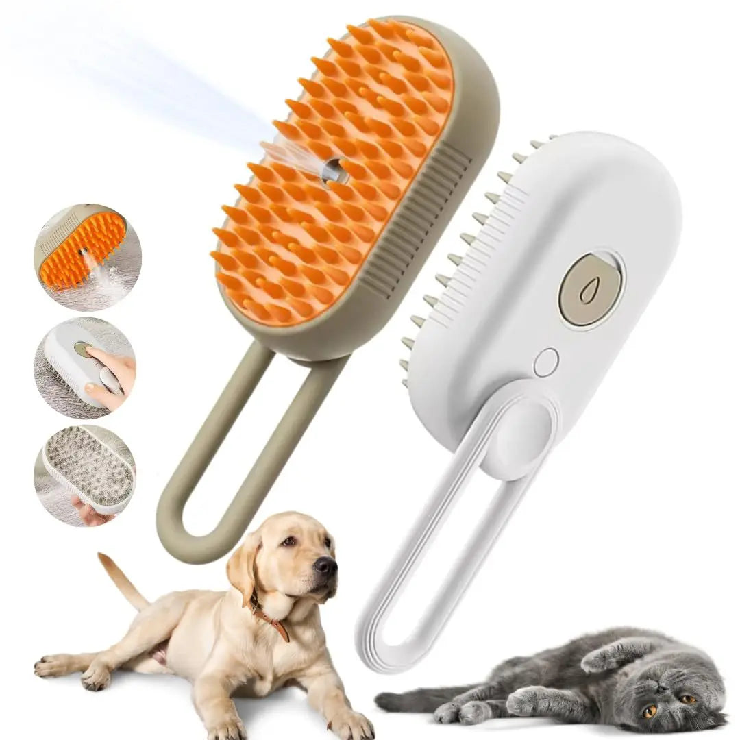 3 in 1 New Design Fashion Pet Hair Removal Comb De-fluffing Cat Combs Handle Steam Grooming Tools for Pet Spray Massage Brush