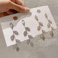Luxury 925 Silver Needle Real Gold Plated Micro Inlaid Zircon CZ Stud Wedding Jewelry Pendant Leaf Diamond Tassel Earring