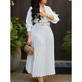 RNSHANGER Autumn Casual Pleated Party Maxi Dress Women Solid V Neck Ruched Club Evening Street Wear Long Dress With Belt