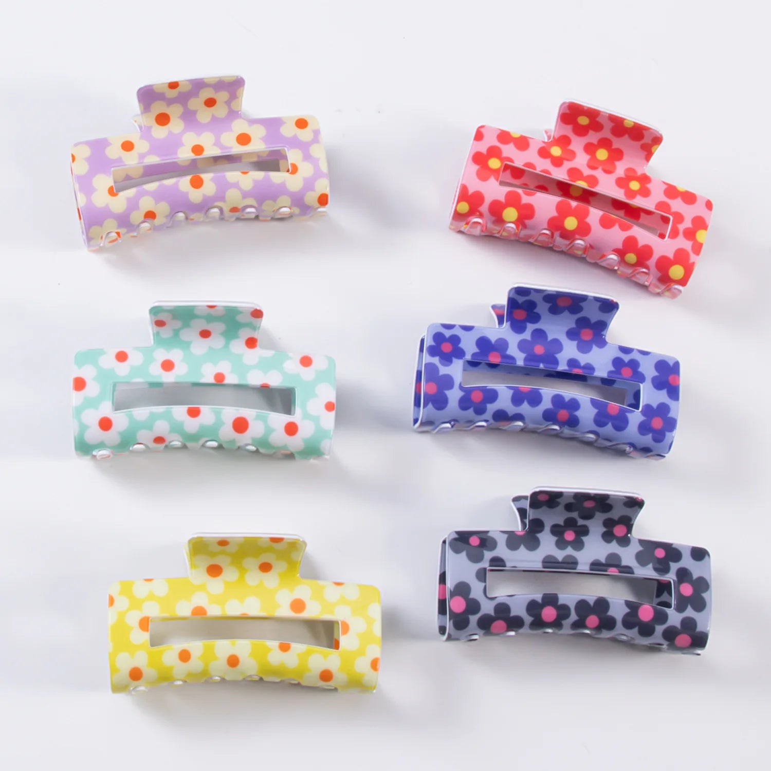 Lovely Sweet Square Flower Clip Hair Accessories Flowers Full Print Grab Clip for Girls