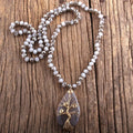 Fashion Women Bohemian Customized Jewelry 8mm Black Crystal Glass Beads Necklace Gold Chain Twisted Life Tree Pendant Necklace