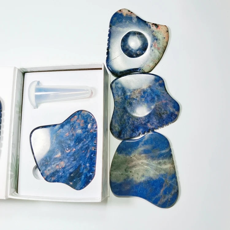 2026 Custom Logo Natural Sodalite Big Gua Sha Scraping Massage Tool Heart Shape Guasha Board