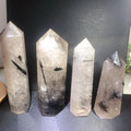 Decorative Chakra Natural Large Black Tourmaline Rutilated Quartz Wand Point Tower