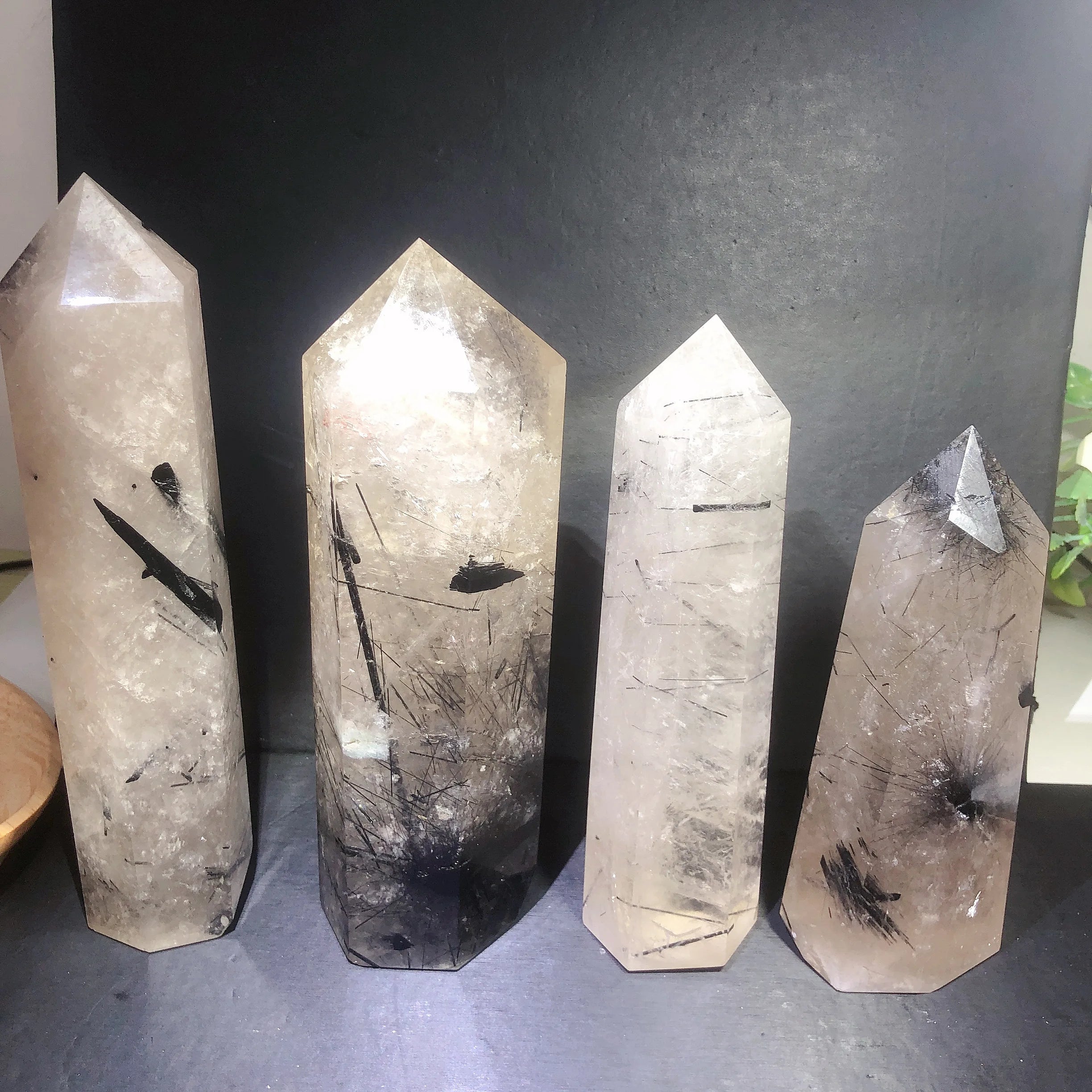 Decorative Chakra Natural Large Black Tourmaline Rutilated Quartz Wand Point Tower