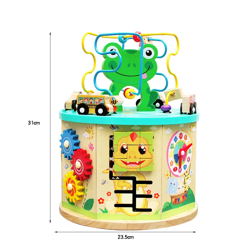 Hotselling Wooden seven-sided large animal beaded children's educational early education multifunctional treasure box toy