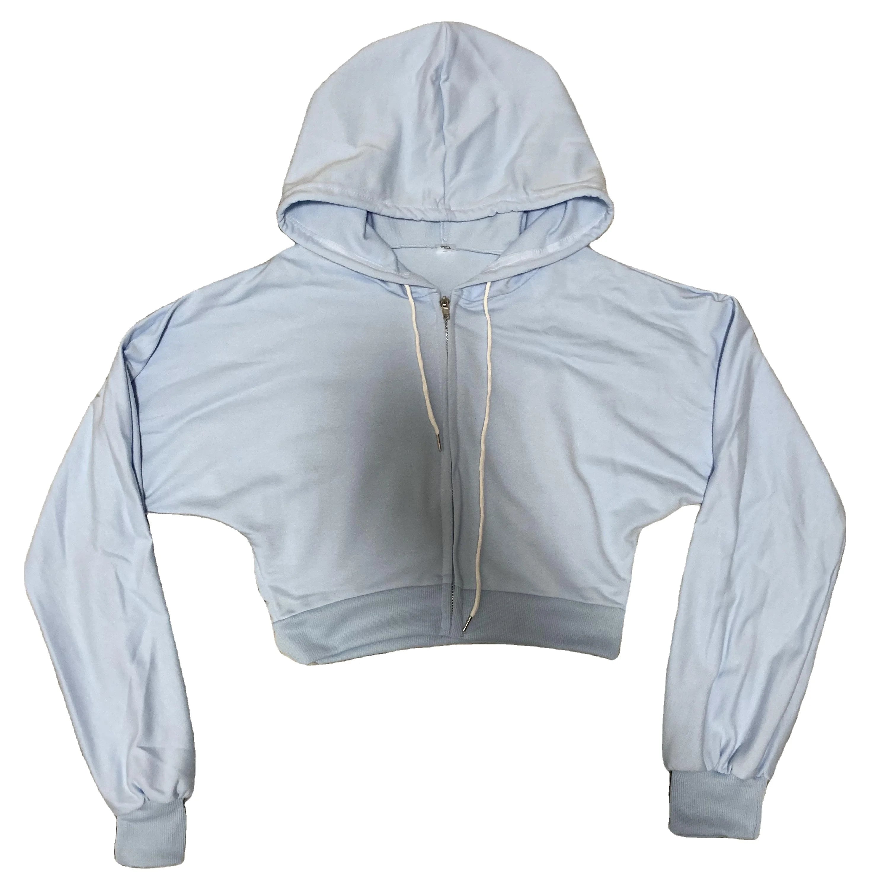 DENIMGUYS Oversized Custom Long Sleeve Hoodie Zipper up Women Crop Top Short Sports Hooded Cropped Hoodie Women