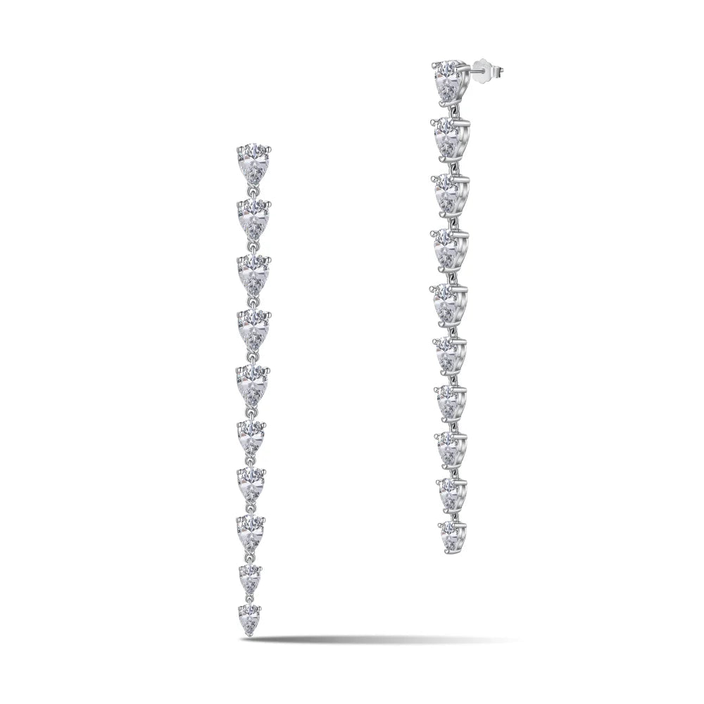 Dylam Fine Jewelry S925 Silver Pear Earring With Cubic Zircon Long Link Chain 18K Gold Plated Stud Drop Earrings for Women