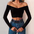 2020 New Design Women Casual Off Shoulder Crop Top Ladies Tunique Elegant Dames Party Club Streetwear D0082-1
